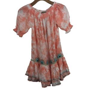 Skemo Salmon Girls Mandala Off Shoulder Dress With Turquoise Gold Embroidery XL